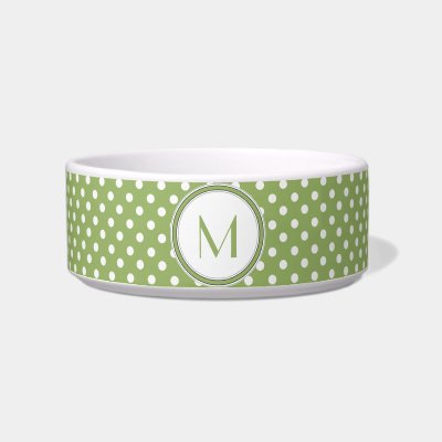 Lime and White Polka Dot Monogram Pet Bowl Cat Food Bowls