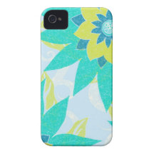 Lime & Aqua Flowers iPhone 4 Case-Mate Case