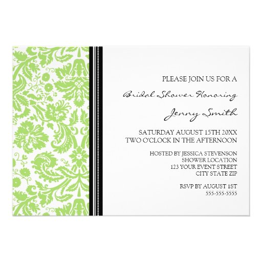 Lime Black Damask Bridal Shower Invitation