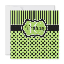 Lime Black Polka Dots Sixteenth Birthday Invite