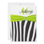 Lime, Black, White Zebra 16th Birthday Invitation