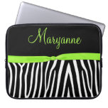 Lime Black Zebra Lime Ribbon Monogram Laptop Computer Sleeves
