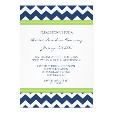 Lime Blue Chevron Bridal Lunch Invitation Cards