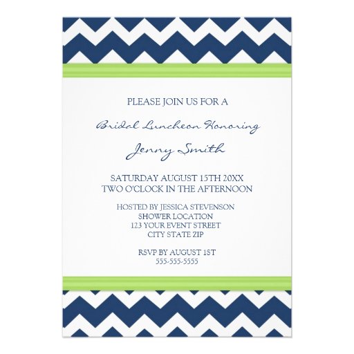 Lime Blue Chevron Bridal Lunch Invitation Cards