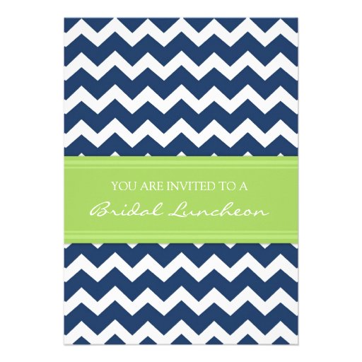 Lime Blue Chevron Bridal Lunch Invitation Cards