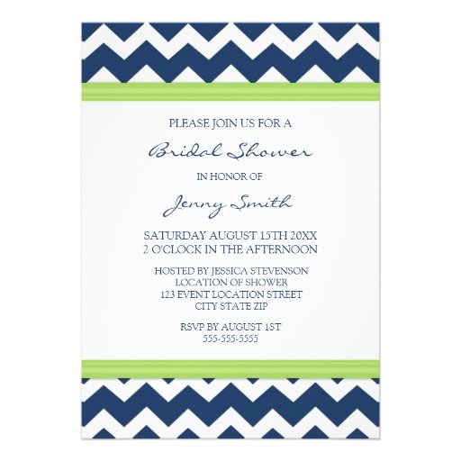 Lime Blue Chevron Photo Bridal Shower Invitation