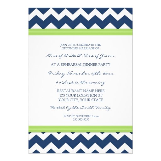 Lime Blue Chevron Rehearsal Dinner Party Custom Announcement
