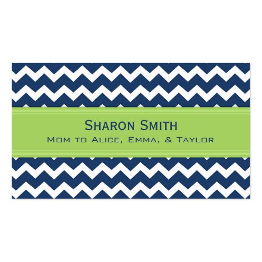 Lime Blue Chevron Retro Mom Calling Cards Business Card Template (front side)
