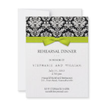 Lime Bow Damask Rehearsal Dinner Invitation