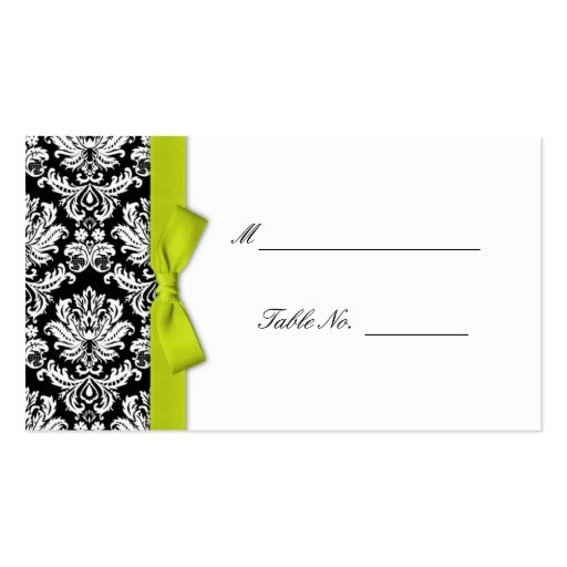 Lime Bow Damask Wedding Placecards Business Cards (front side)