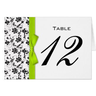 Lime Bow Wedding Table Number Card