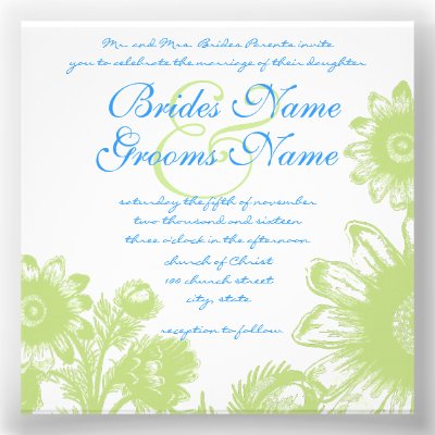Lime Bright Aqua Vintage Flower Wedding Invitation
