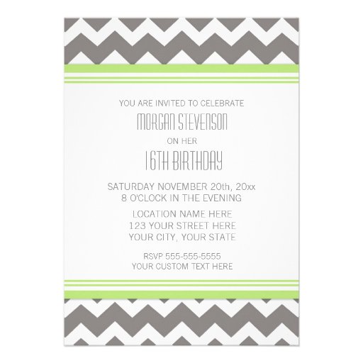 Lime Chevron 16th Birthday Party Invitations