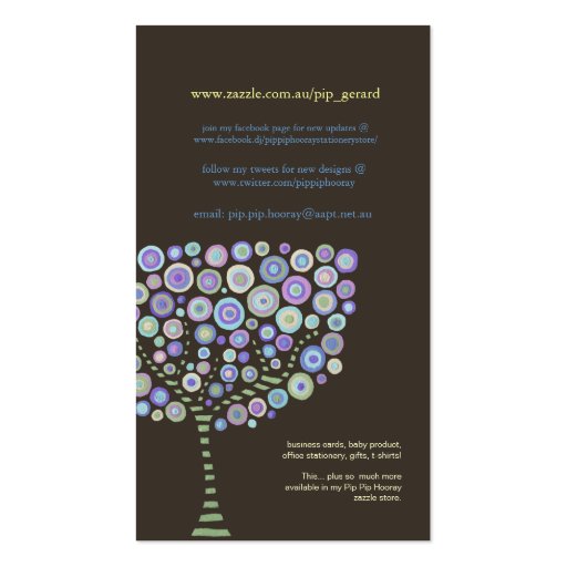 Lime Chocolate Purple Retro Tree Business Card (back side)