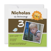 Lime Custom Lion & Birdie Birthday Party Invite invitations