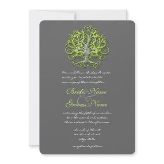 Lime Damask Love Tree Wedding Invitation invitation