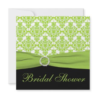 Lime Damask with Black Bridal Shower Invitation invitation