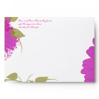 Lime & Fuchsia Gerbers Flowers Wedding Envelopes envelope
