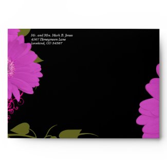 Lime & Fuchsia Gerbers on Black Wedding Envelopes envelope