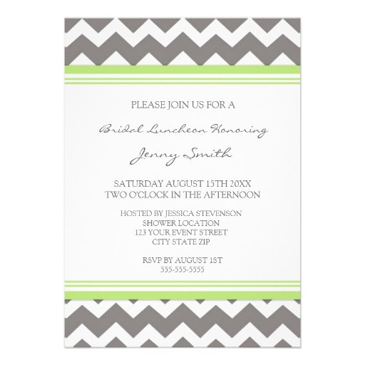 Lime Gray Chevron Bridal Lunch Invitation Cards