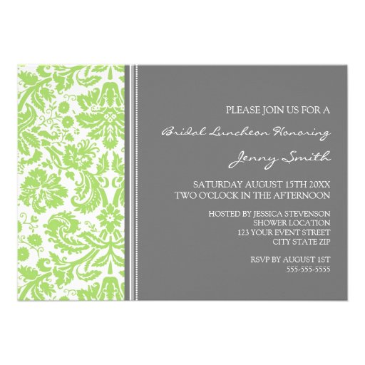 Lime Gray Damask Bridal Lunch Invitation