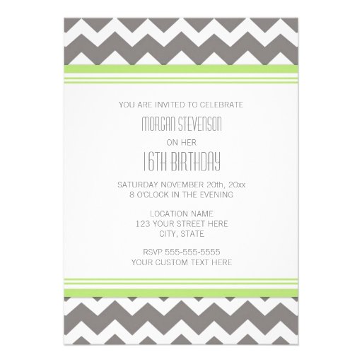 Lime Gray Photo 16th Birthday Party Invitations