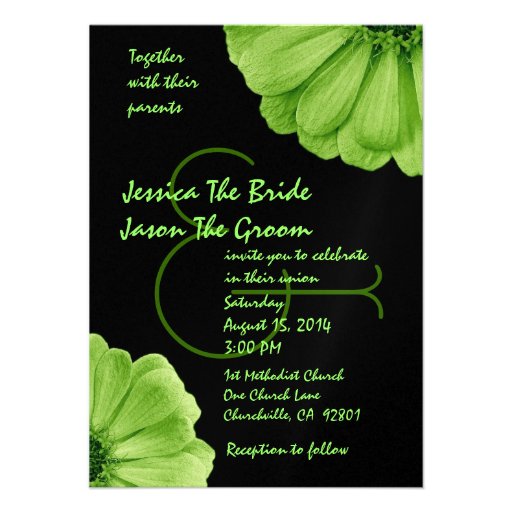 Lime Green and Black Daisies Wedding Template Invitations