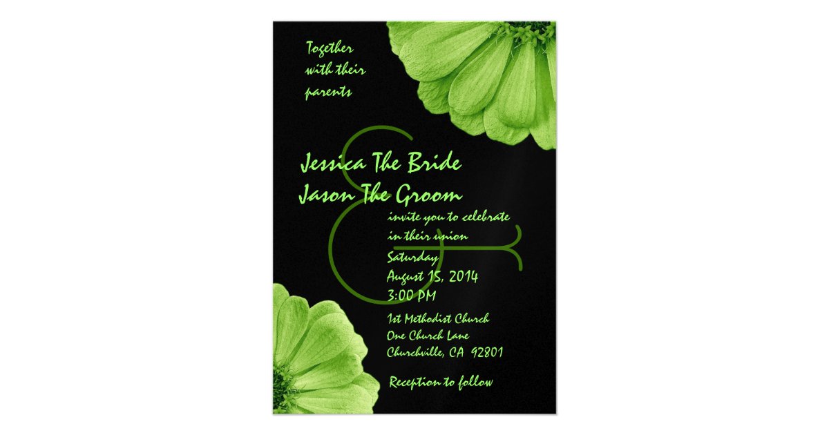 Lime Green and Black Daisies Wedding Template Invitations