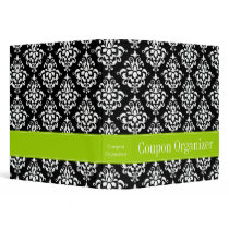 Lime Green and Black Damask Coupon Organizer 3 Ring Binders