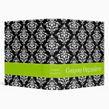 Lime Green and Black Damask Coupon Organizer 3 Ring Binders