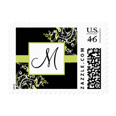 Lime Green and Black Floral Monogram Stamps