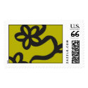 Lime Green and Black swirl flowers postage