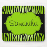 Lime Green and Black Zebra Personalized Mouse Pad
