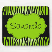 Lime Green and Black Zebra Personalized Mouse Pad
