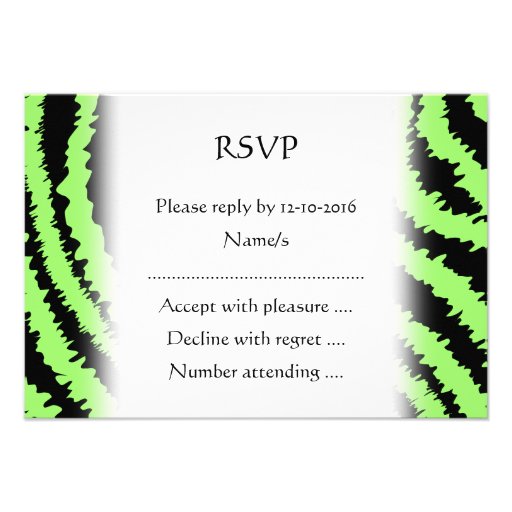Lime Green and Black Zebra Print Pattern Personalized Announcements