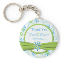 Lime Green and Blue Floral Wedding Favor Keychain