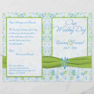 Lime Green and Blue Floral Wedding Program Flyers by NiteOwlStudio