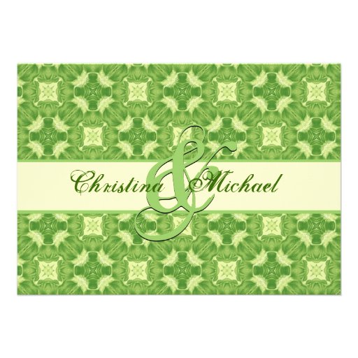 Lime Green and Cream Crosses and Squares Wedding Custom Invitation