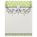 lime green and cream elegant damask pattern letterhead
