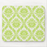 lime green and cream elegant damask pattern mousepad