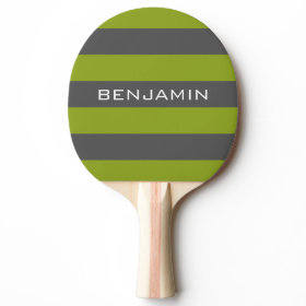 Lime Green and Gray Rugby Stripes with Custom Name Ping-Pong Paddle