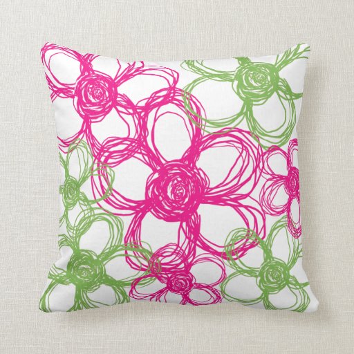 Lime Green and Hot Pink Wild Flowers Throw Pillow Zazzle