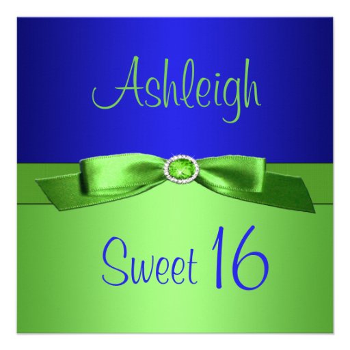 Lime Green and Royal Blue Sweet Sixteen Invitation