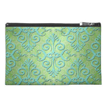 Lime Green and Teal Fancy Damask Travel Accessory Bag
