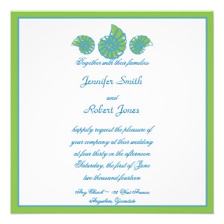 Lime Green and Turquoise Seashell Wedding Personalized Announcement