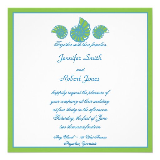 Lime Green and Turquoise Seashell Wedding Personalized Announcement