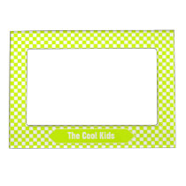 Lime Green and White Checkered Custom Photo Magnetic Picture Frame