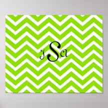 Lime Green and White Chevron Monogram Wall Art Poster