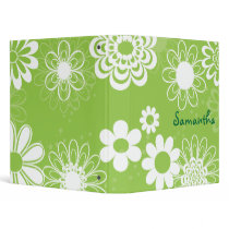 Lime Green and White Floral Binder