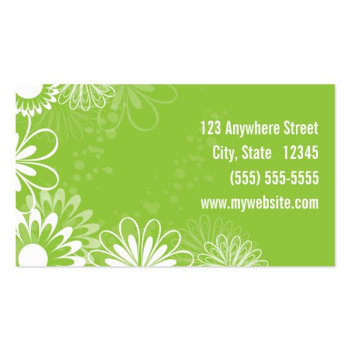 Lime Green and White Floral Business Card (back side)